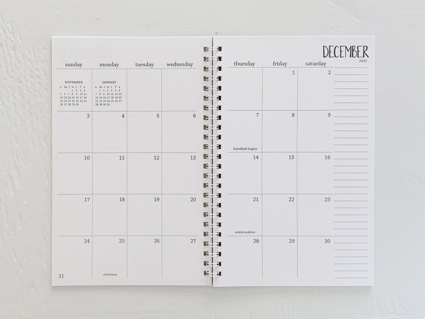 2 year small monthly spiral planner - start any month