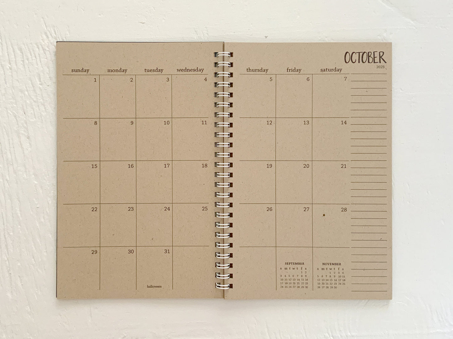 small kraft monthly spiral planner - you choose the start month