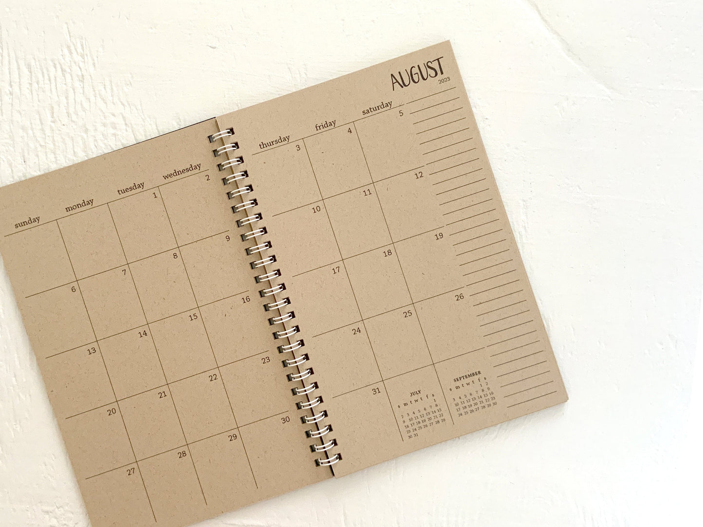 small kraft monthly spiral planner - you choose the start month