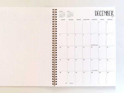 2 year large monthly spiral planner - start any month | 1 page per month