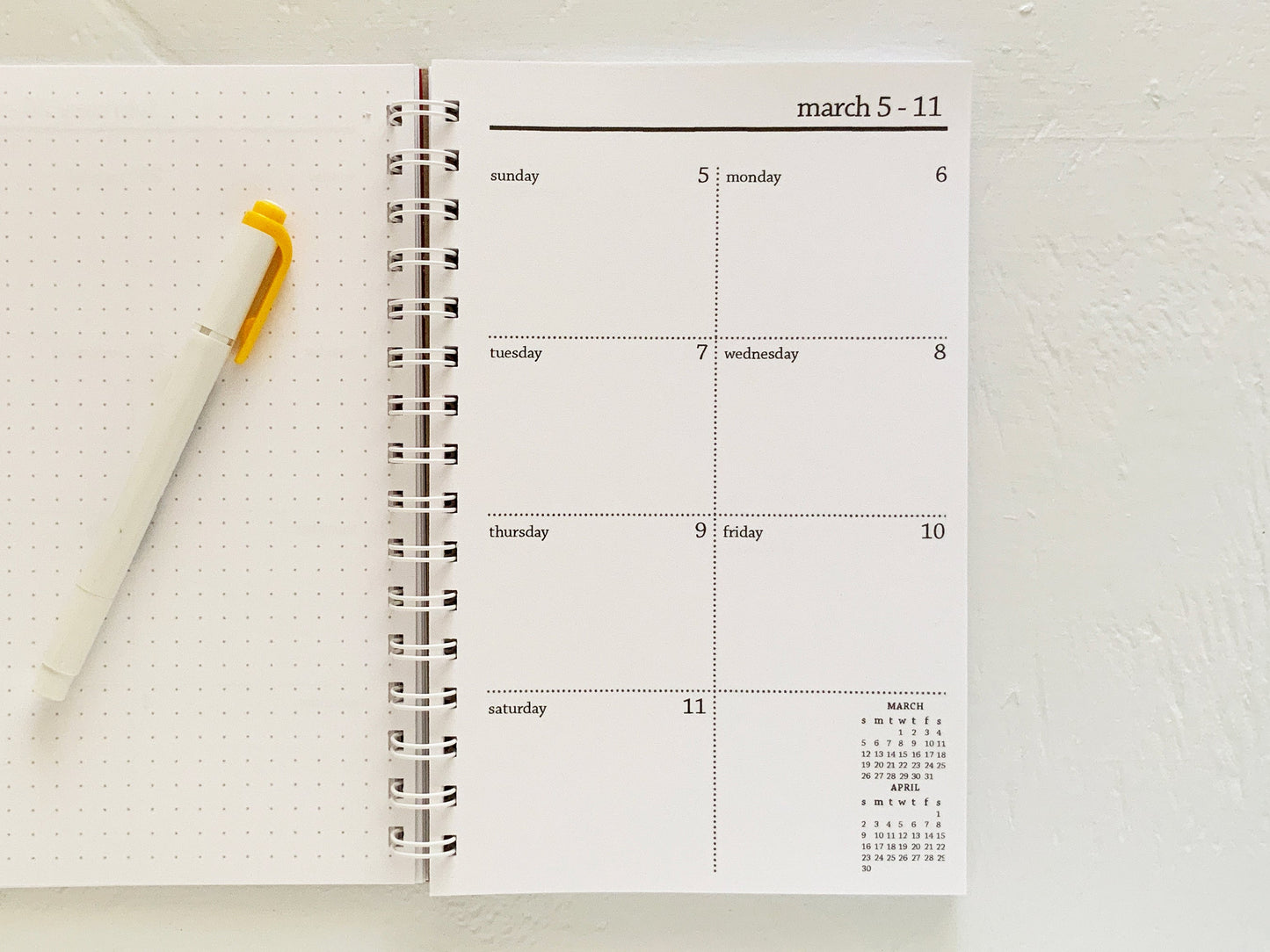 small weekly spiral planner - start any month