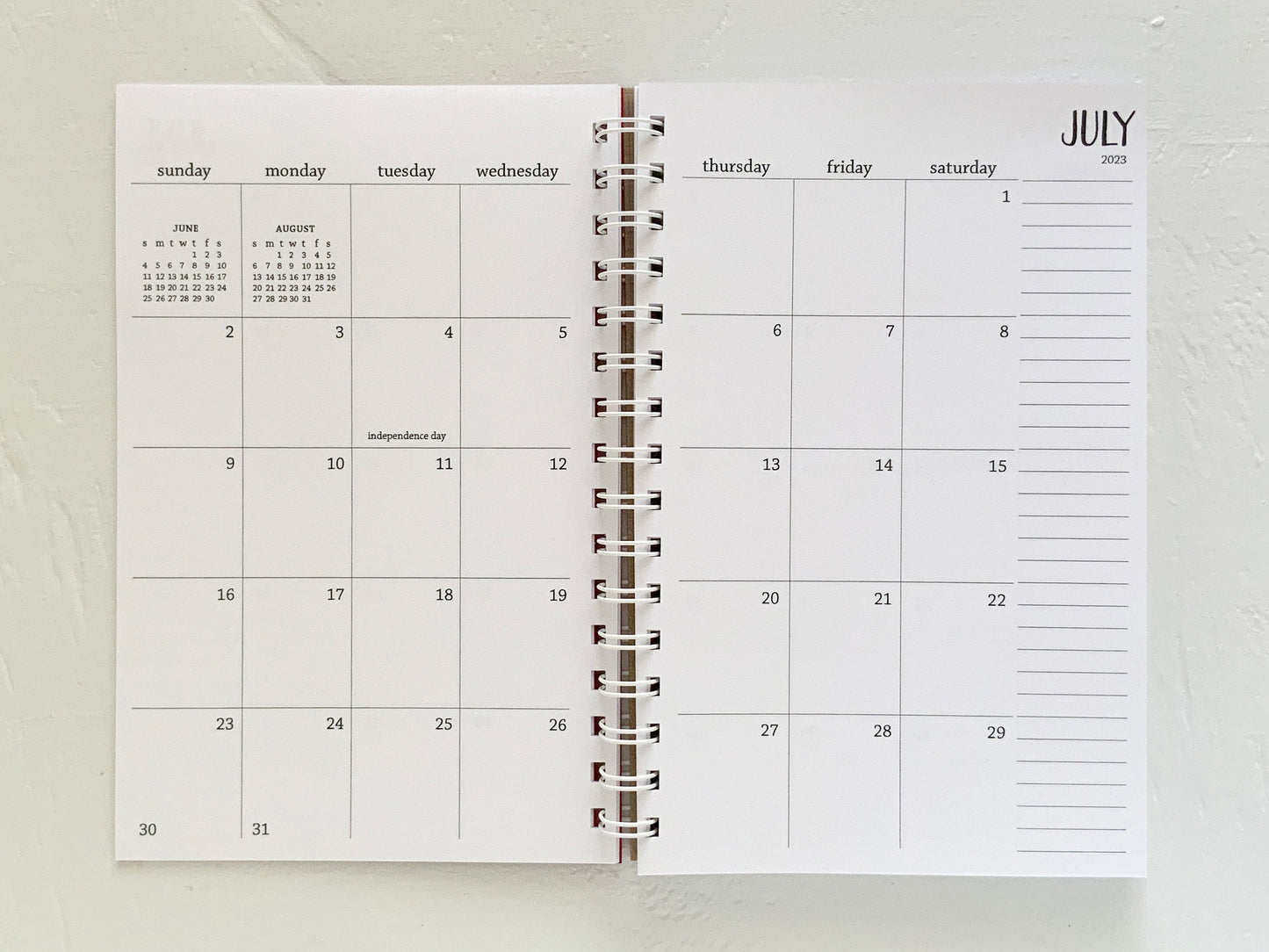 small weekly spiral planner - start any month