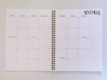 large monthly spiral planner | 2 pages per month