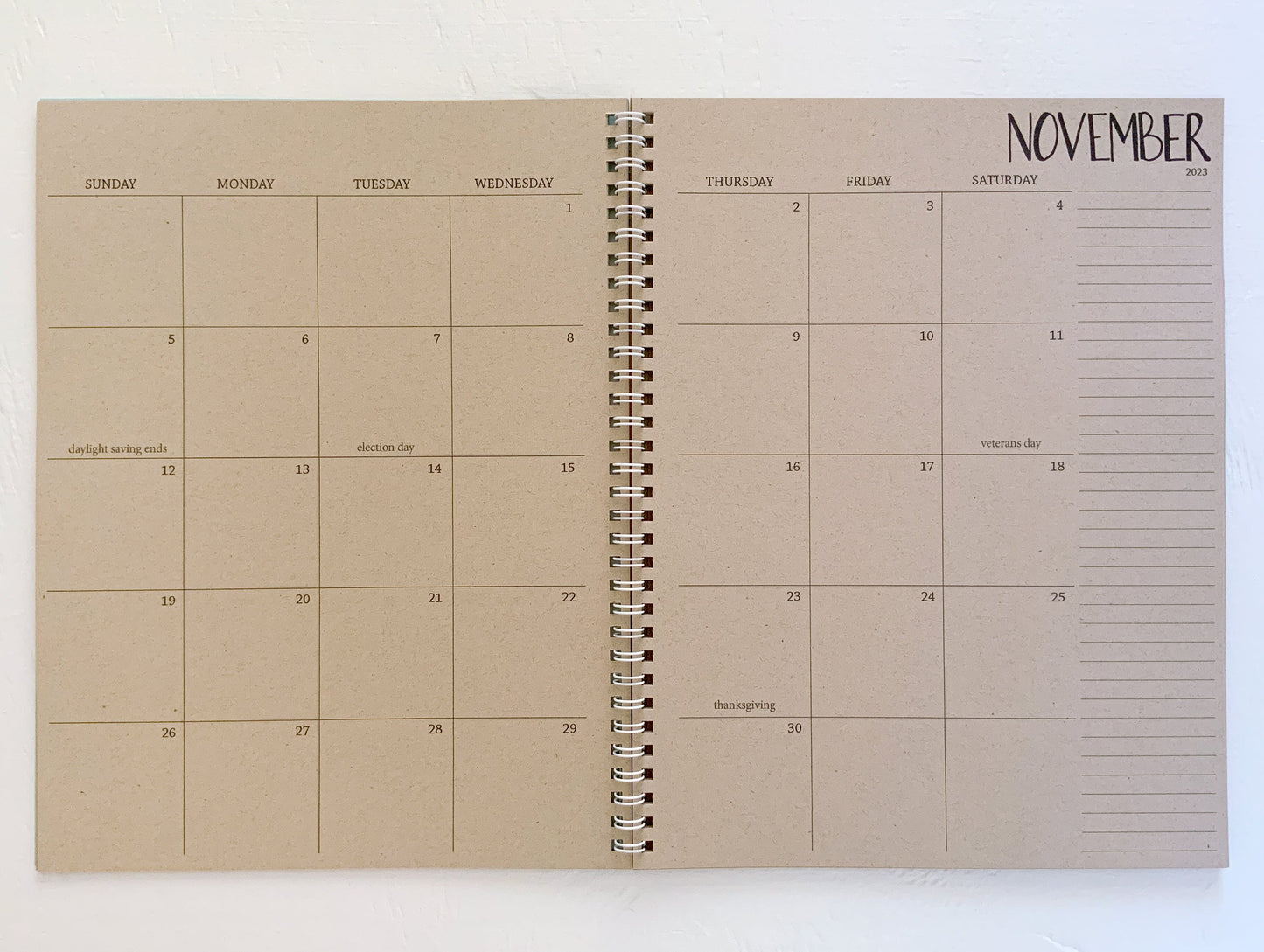 large kraft monthly spiral planner | 2 pages per month