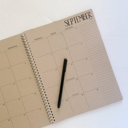 large kraft monthly spiral planner | 2 pages per month