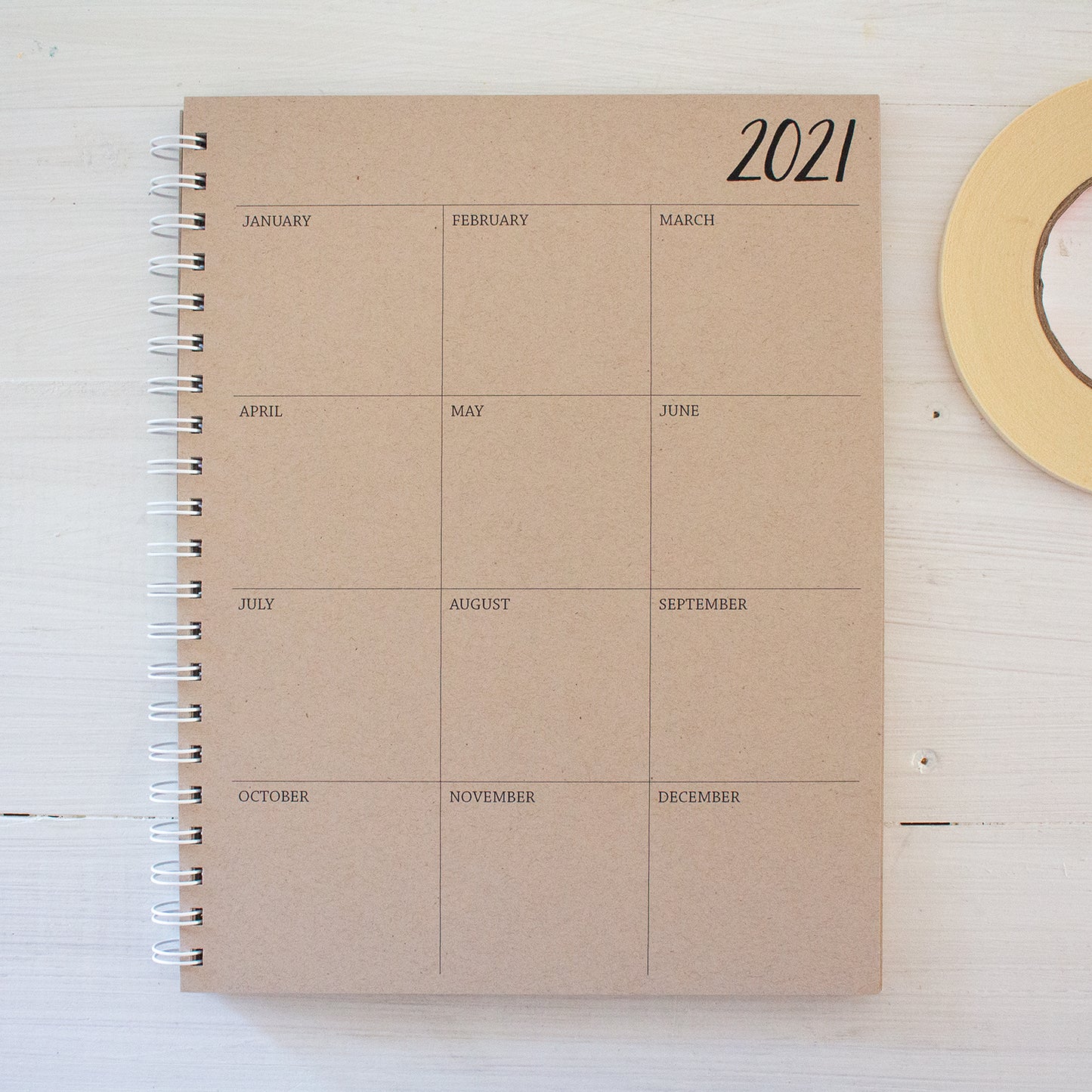 5 year large kraft monthly spiral planner - start any month | 1 page per month
