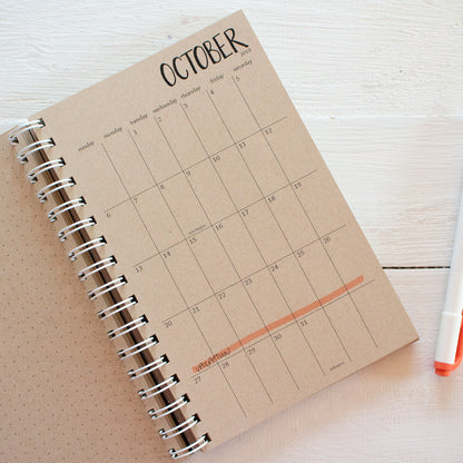 5 year small kraft monthly spiral planner - start any month