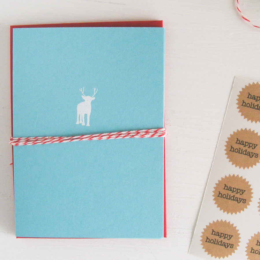 teal reindeer folded notecards