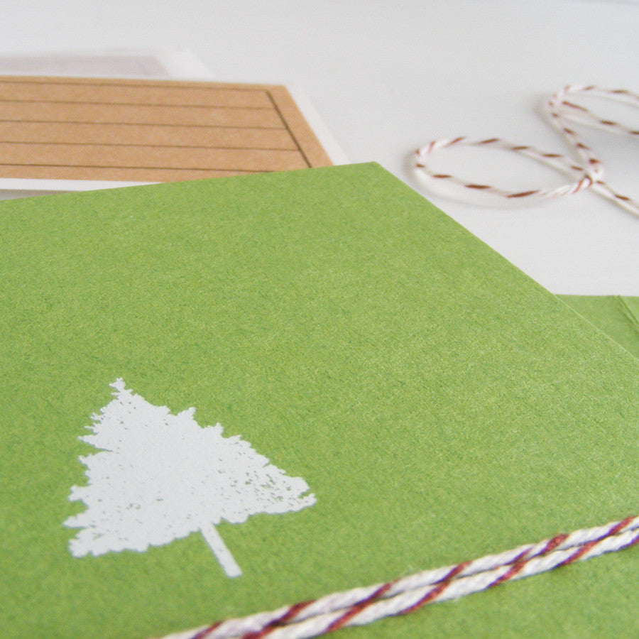 moss green christmas tree folded notecards