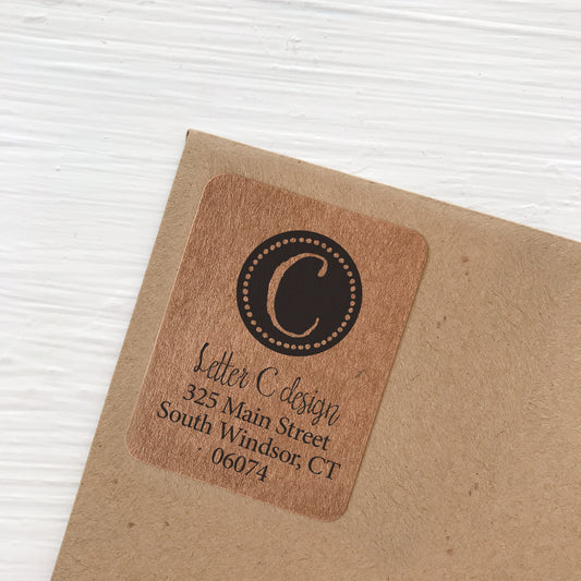 kraft address labels circle initial