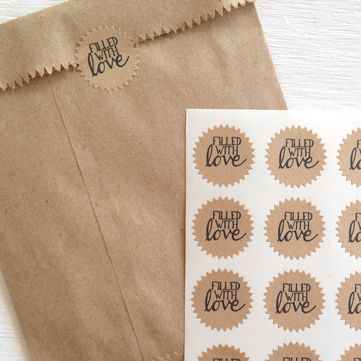 tiny kraft starburst stickers - filled with love