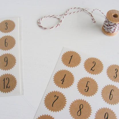 tiny kraft starburst stickers - numbers