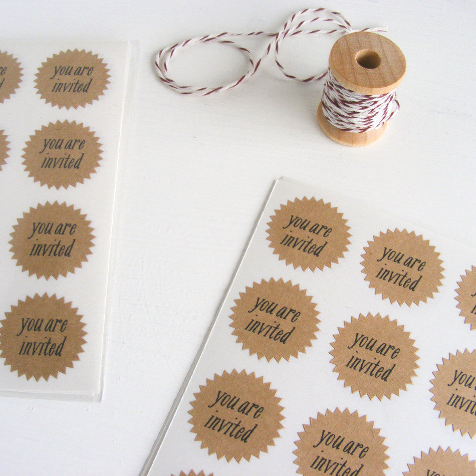 tiny kraft starburst stickers - invited