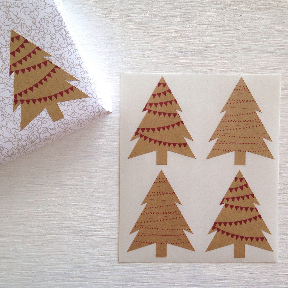 festive kraft christmas tree stickers