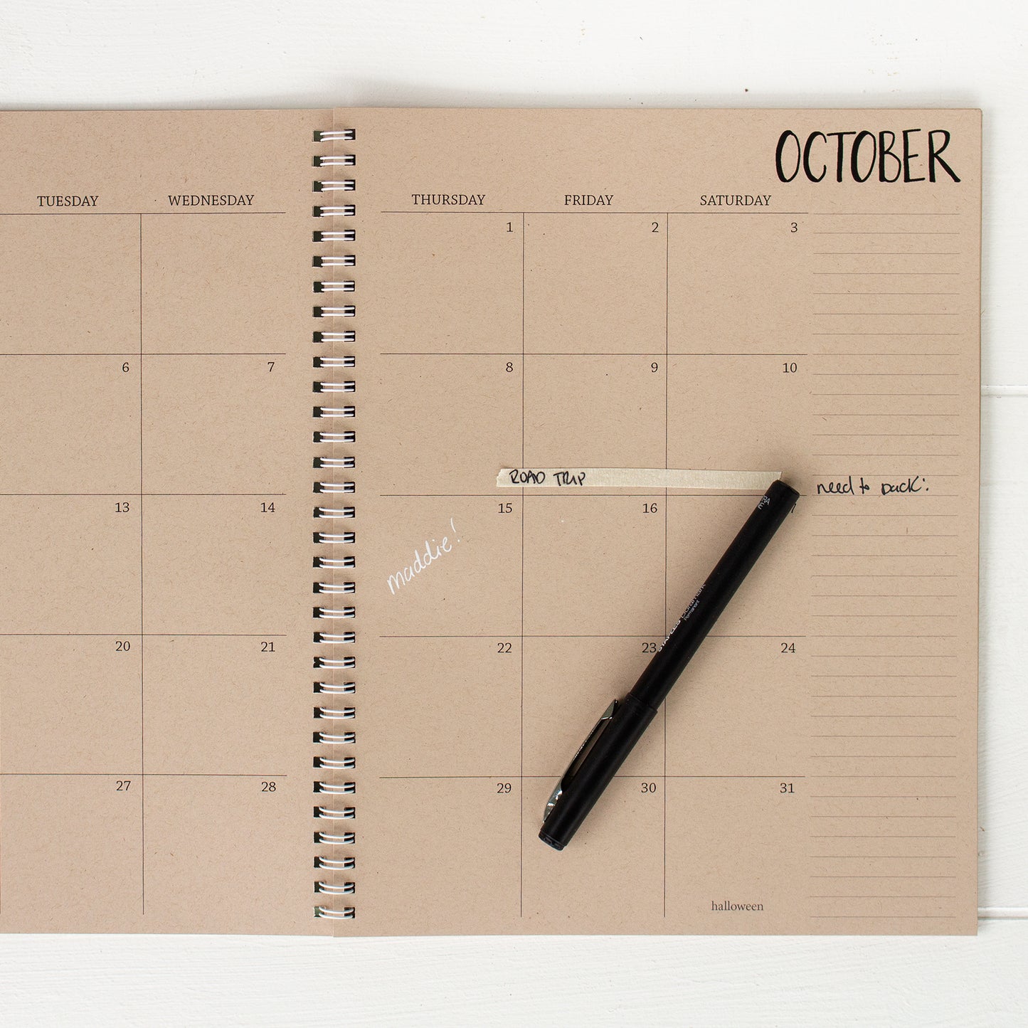 2 year large kraft monthly spiral planner - start any month | 2 pages per month