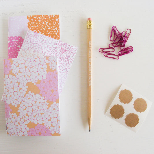 set of 3 pocket journals - in the garden in hot pink and orange