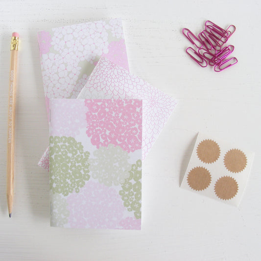 set of 3 pocket journals - in the garden light pink and green