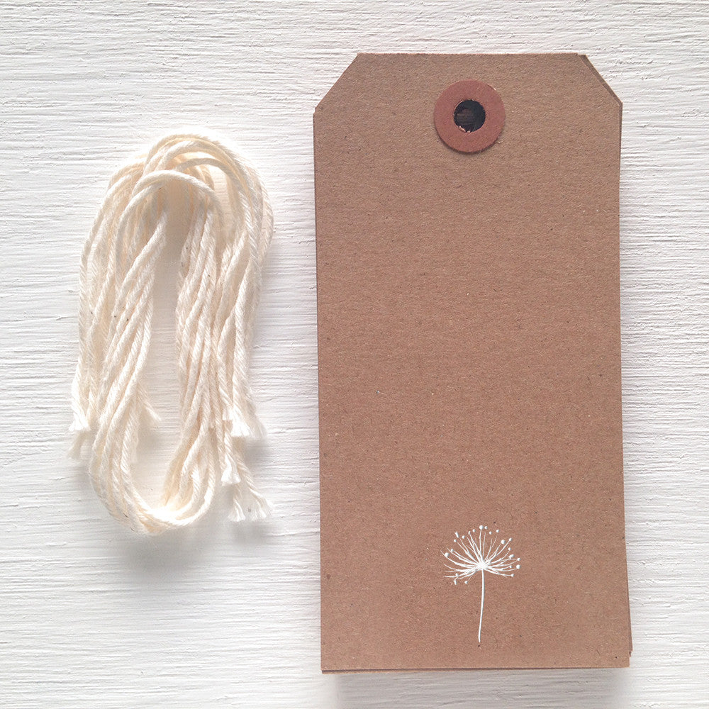 kraft gift tag with white foil dandelion