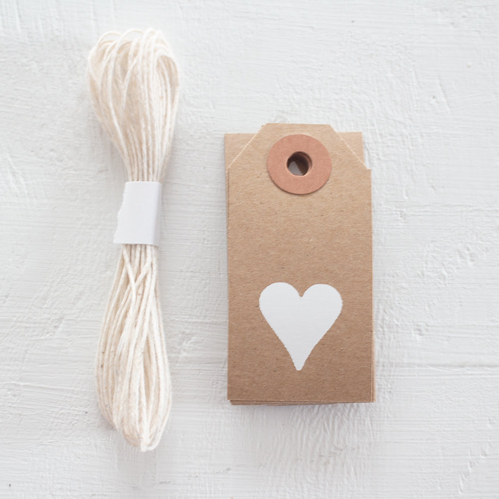 mini kraft gift tag with white foil heart